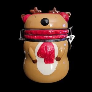 Vintage Reindeer Ceramic Cookie Jar Clamp Lid Christmas ConAgra